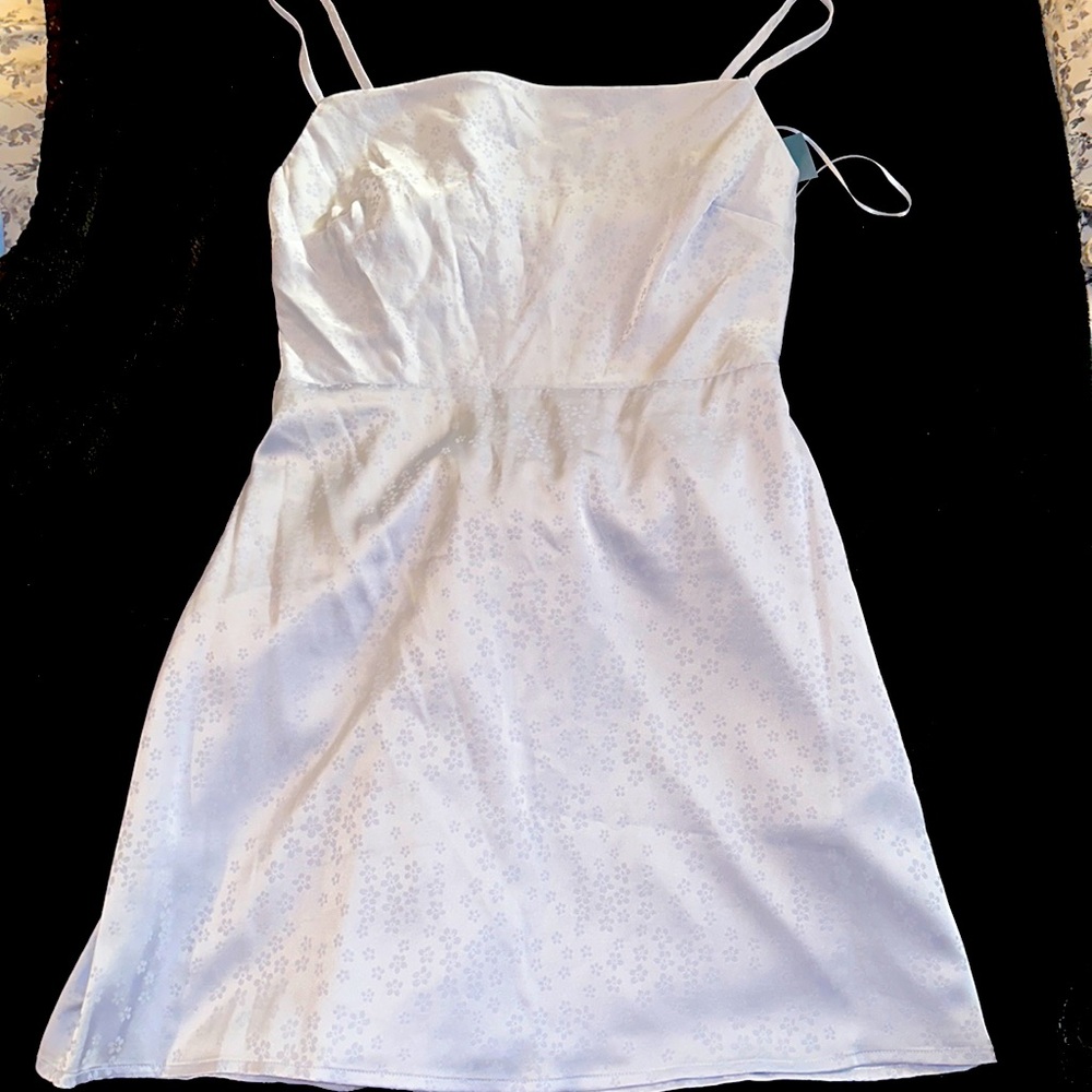 Hollister Light Blue Floral Mini Cowl Neck Satin Dress